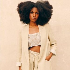 Zara Printed Cuff Linen Blend Blazer